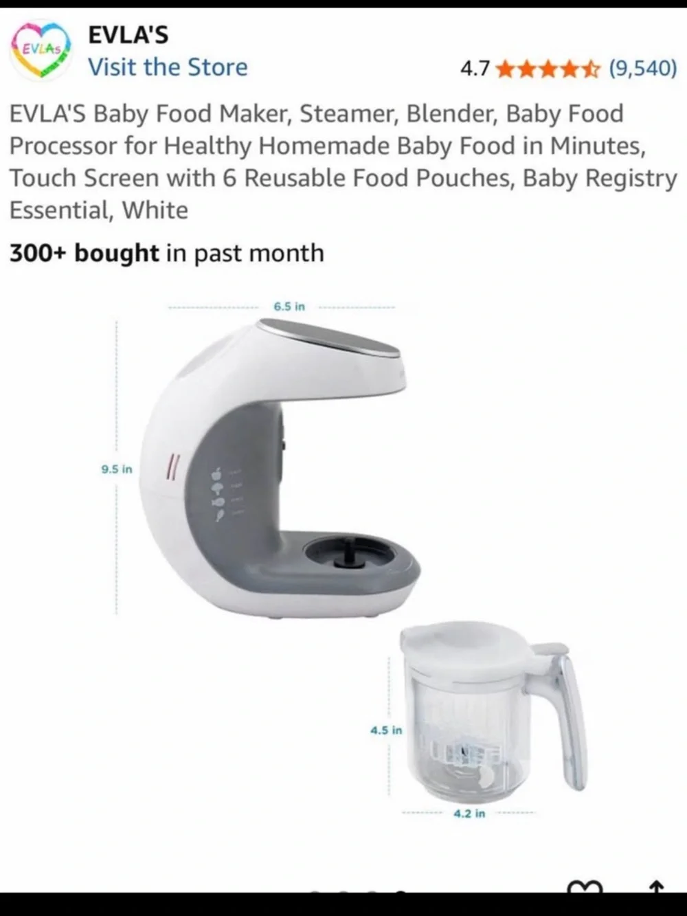 BRAND NEW EVLAs Baby Food Maker in White - Steams & Blends Fresh Baby Food